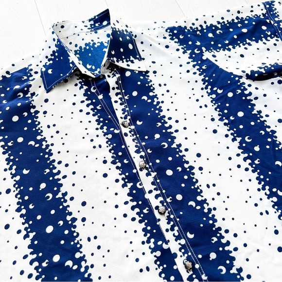 Navy and white polka dotted short sleeve blouse - Picture 3 of 7